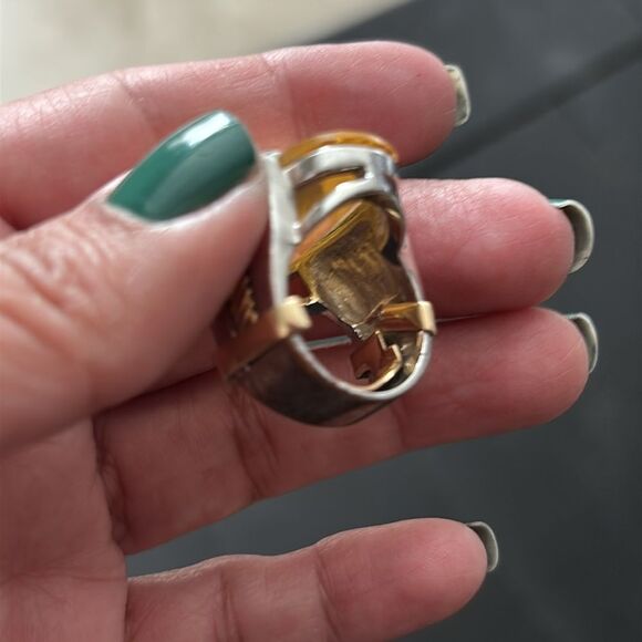 Yellow Gold & Silver Tone Chunky Cocktail Ring Size 5 - Picture 9 of 15